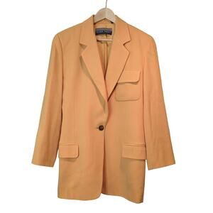 Ellen Tracy Orange Single Button Blazer 100% Wool Size 8